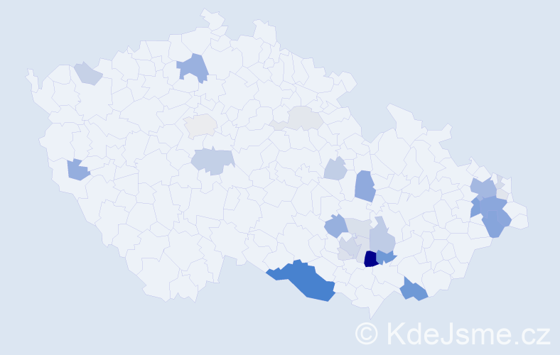 Příjmení: 'Durák', počet výskytů 84 v celé ČR