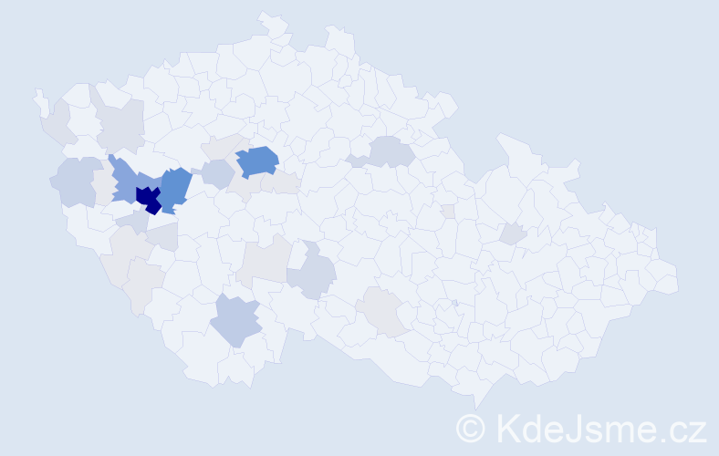 Příjmení: 'Hucl', počet výskytů 139 v celé ČR