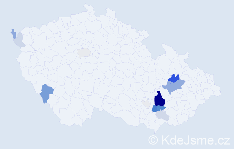 Příjmení: 'Poč', počet výskytů 38 v celé ČR