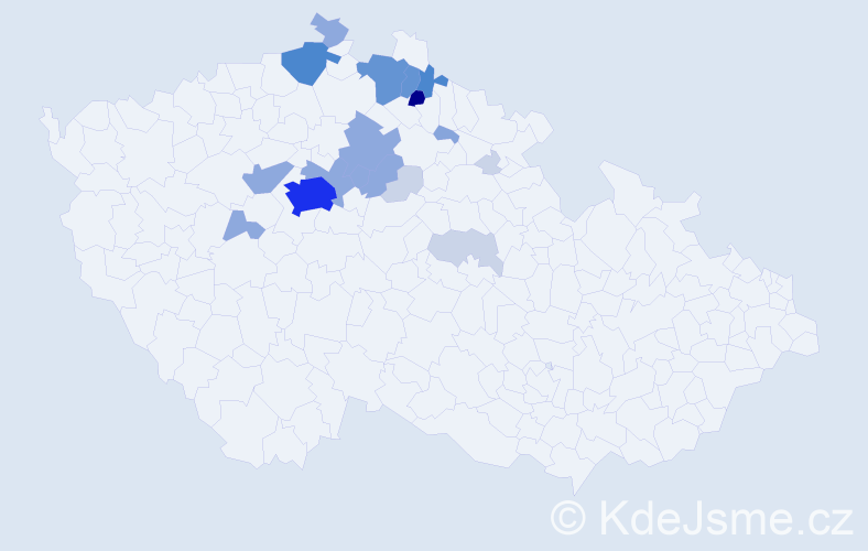 Příjmení: 'Číla', počet výskytů 64 v celé ČR
