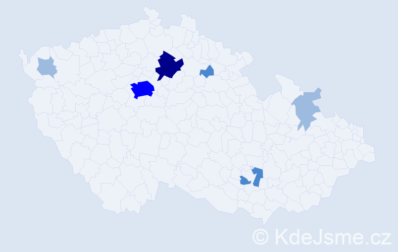 Příjmení: 'Sebestyén', počet výskytů 14 v celé ČR