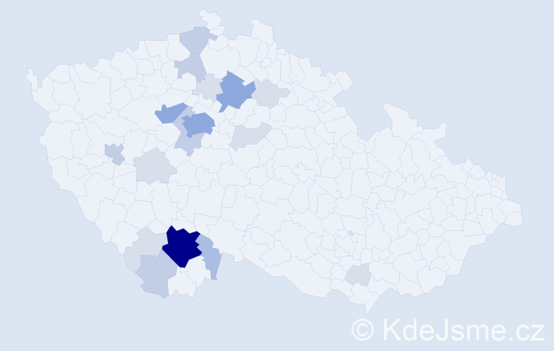 Příjmení: 'Rozboudová', počet výskytů 52 v celé ČR