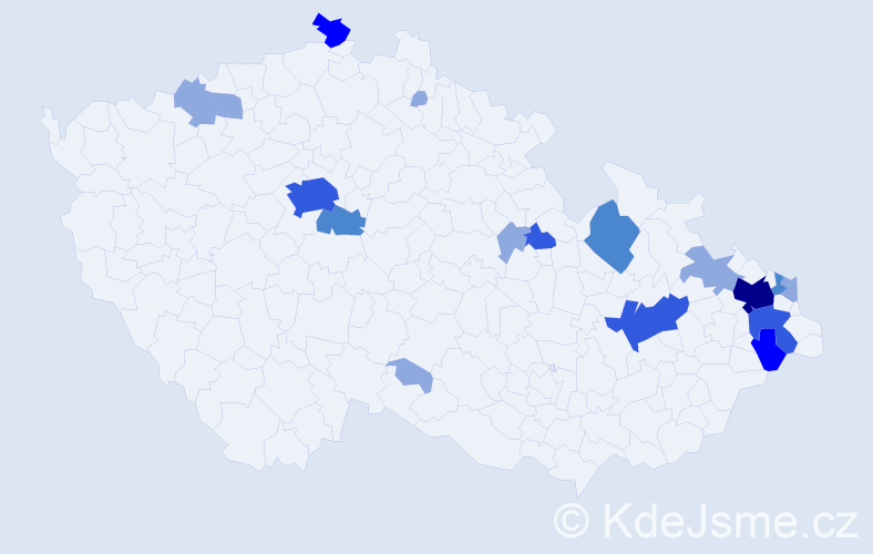 Příjmení: 'Kardašová', počet výskytů 38 v celé ČR