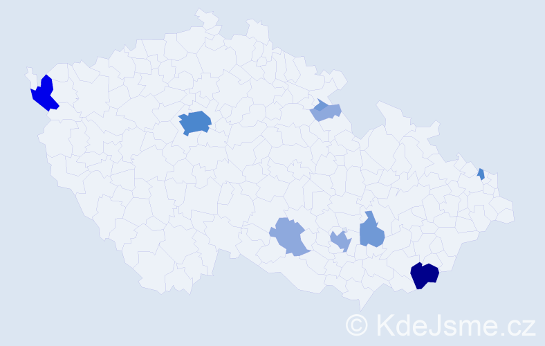 Příjmení: 'Pišojová', počet výskytů 24 v celé ČR