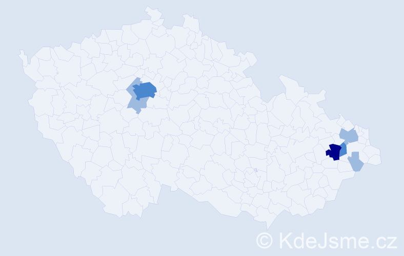 Příjmení: 'Kmeťková', počet výskytů 11 v celé ČR