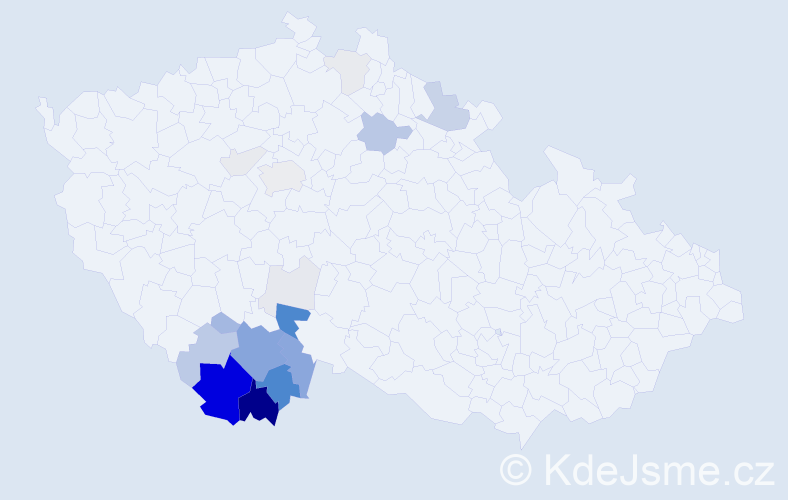 Příjmení: 'Pils', počet výskytů 76 v celé ČR