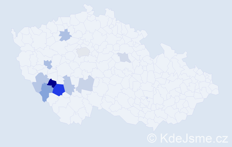 Příjmení: 'Vorudová', počet výskytů 19 v celé ČR