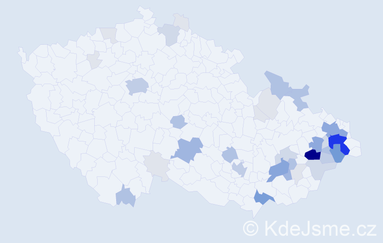 Příjmení: 'Blablová', počet výskytů 158 v celé ČR