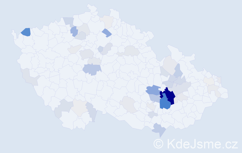 Příjmení: 'Konšel', počet výskytů 148 v celé ČR