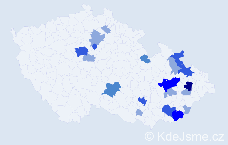 Příjmení: 'Gregárek', počet výskytů 43 v celé ČR