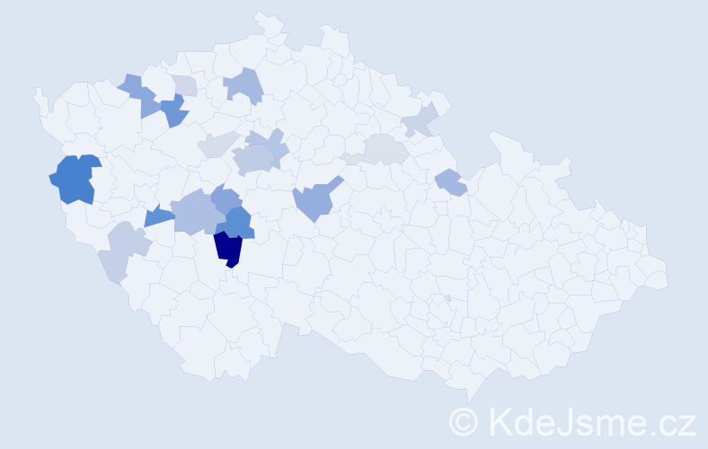 Příjmení: 'Kestřánek', počet výskytů 45 v celé ČR