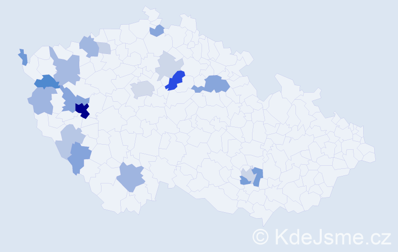 Příjmení: 'Krysl', počet výskytů 60 v celé ČR