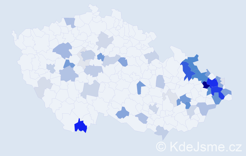 Příjmení: 'Kopec', počet výskytů 228 v celé ČR