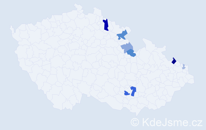 Příjmení: 'Bogdány', počet výskytů 19 v celé ČR