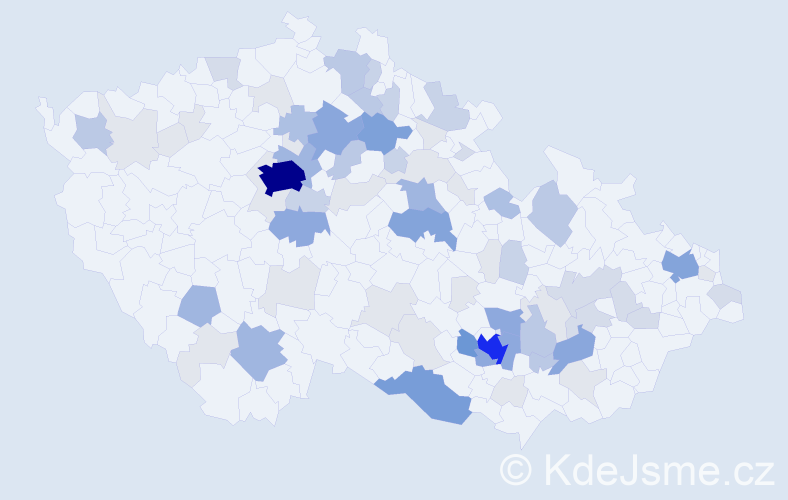 Příjmení: 'Honzák', počet výskytů 266 v celé ČR