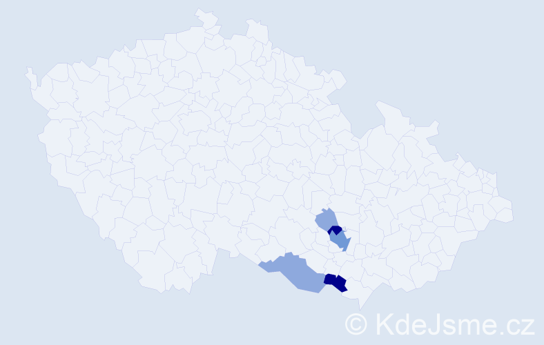Příjmení: 'Bešter', počet výskytů 16 v celé ČR