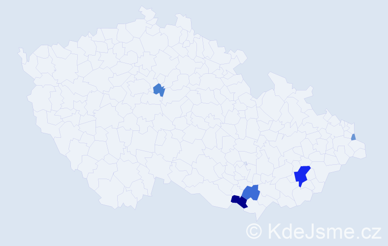 Příjmení: 'Pavelák', počet výskytů 24 v celé ČR