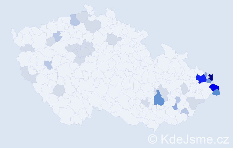 Příjmení: 'Zaremba', počet výskytů 102 v celé ČR