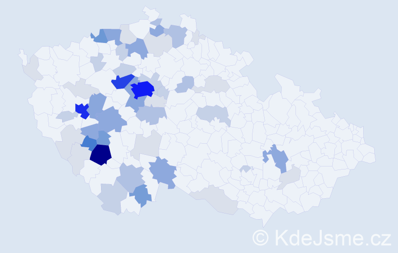 Příjmení: 'Hokr', počet výskytů 189 v celé ČR