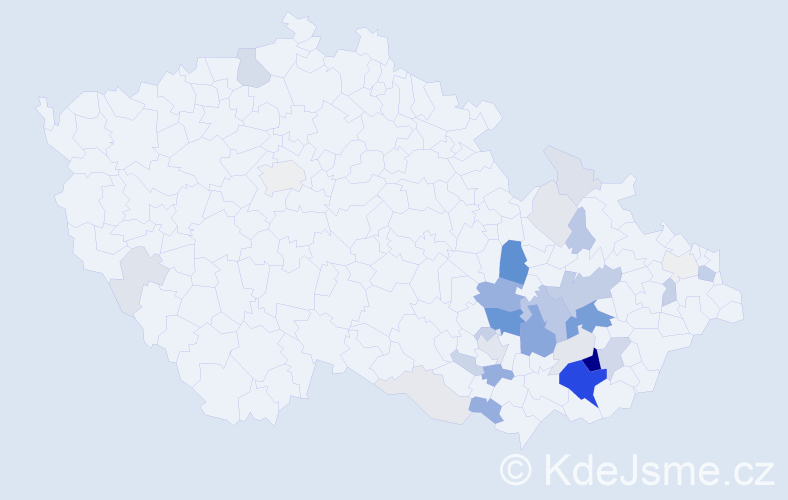 Příjmení: 'Kraváček', počet výskytů 129 v celé ČR