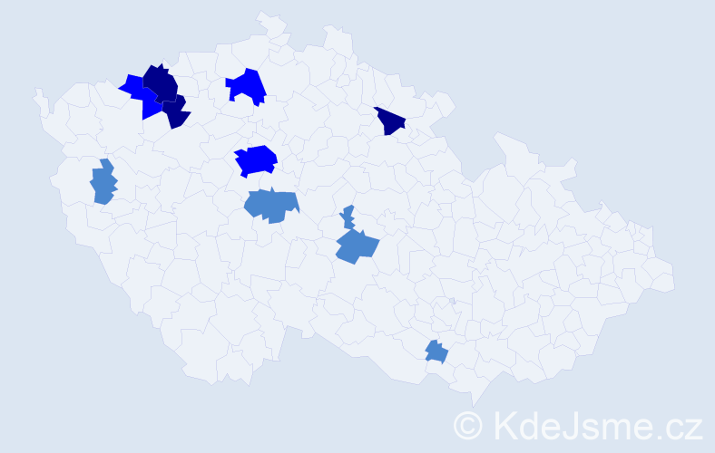 Příjmení: 'Bittermannová', počet výskytů 19 v celé ČR