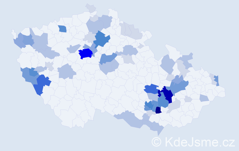 Příjmení: 'Piták', počet výskytů 195 v celé ČR