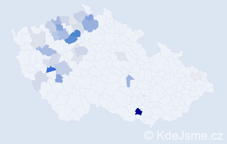 Příjmení: 'Aksamitová', počet výskytů 68 v celé ČR