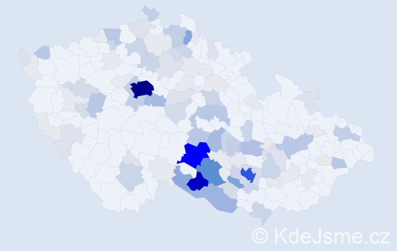 Příjmení: 'Kabelka', počet výskytů 453 v celé ČR