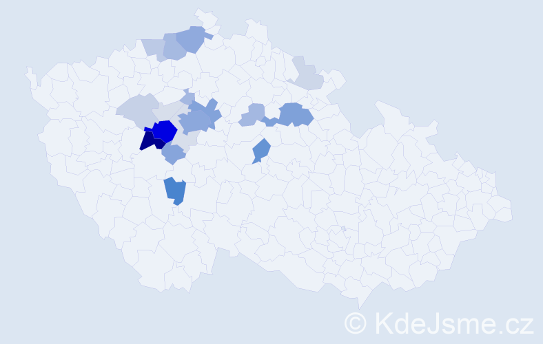 Příjmení: 'Frajer', počet výskytů 74 v celé ČR