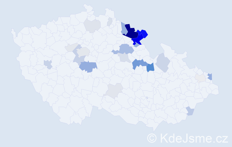 Příjmení: 'Kuťáková', počet výskytů 103 v celé ČR