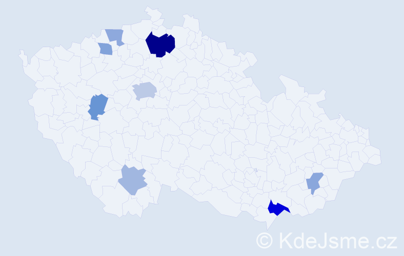Příjmení: 'Brejšek', počet výskytů 16 v celé ČR