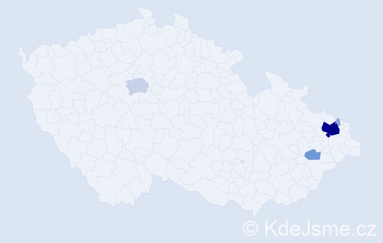 Příjmení: 'Kuchnová', počet výskytů 19 v celé ČR