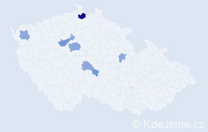 Příjmení: 'Zet', počet výskytů 21 v celé ČR