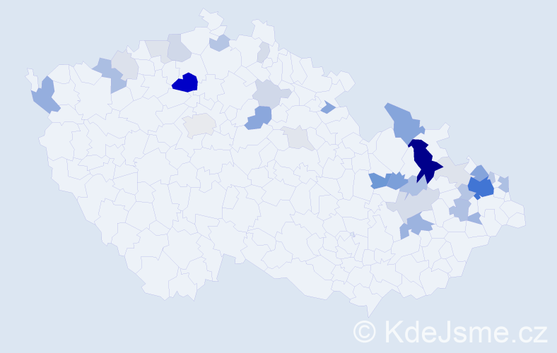 Příjmení: 'Nitka', počet výskytů 101 v celé ČR