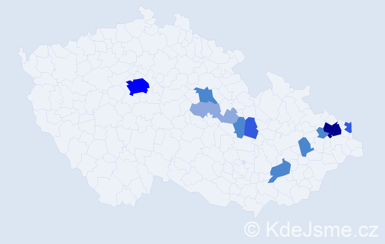 Příjmení: 'Prusáková', počet výskytů 27 v celé ČR