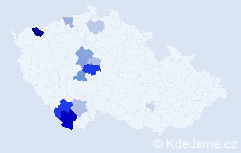 Příjmení: 'Bažilová', počet výskytů 50 v celé ČR