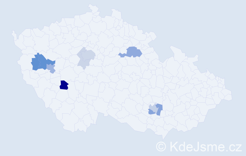 Příjmení: 'Tejc', počet výskytů 25 v celé ČR