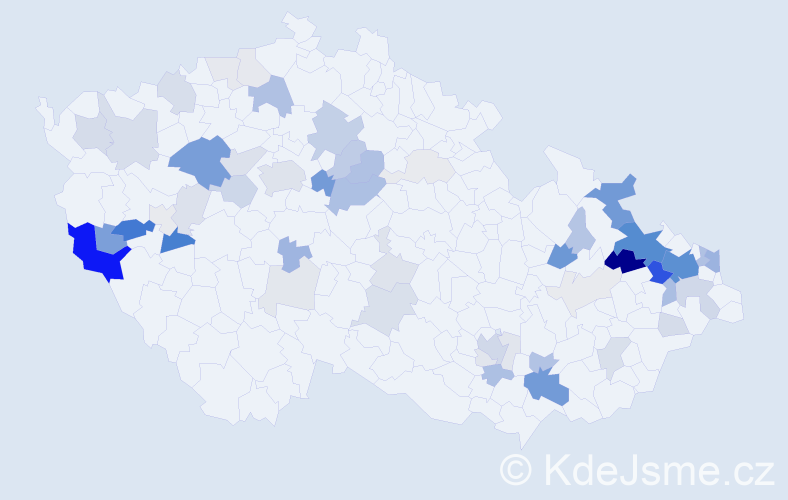 Příjmení: 'Hula', počet výskytů 215 v celé ČR