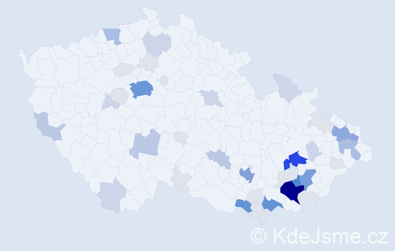 Příjmení: 'Hlavačka', počet výskytů 158 v celé ČR