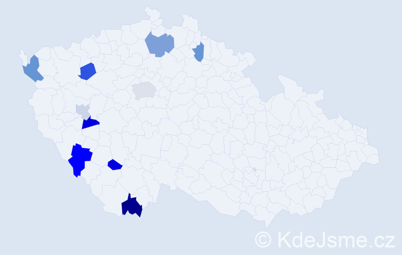 Příjmení: 'Szábová', počet výskytů 16 v celé ČR