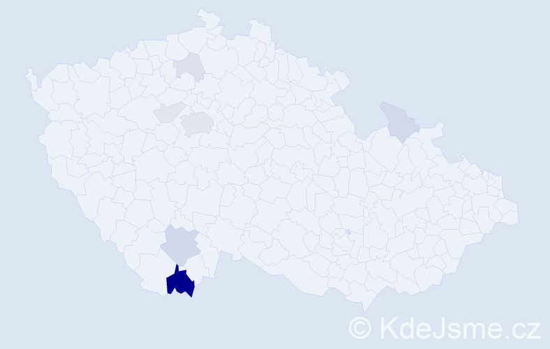 Příjmení: 'Tošilová', počet výskytů 21 v celé ČR