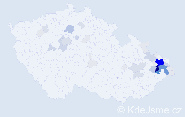 Příjmení: 'Kutáčová', počet výskytů 160 v celé ČR