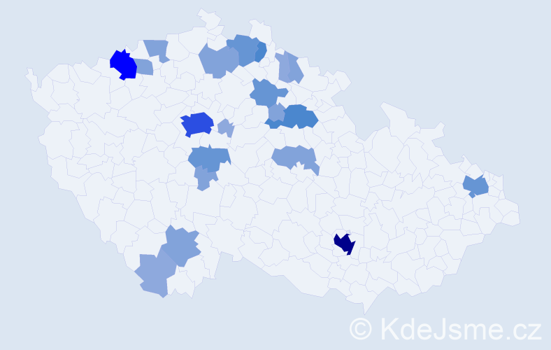 Příjmení: 'Klepl', počet výskytů 58 v celé ČR