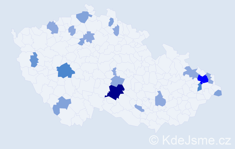Příjmení: 'Vinczeová', počet výskytů 46 v celé ČR