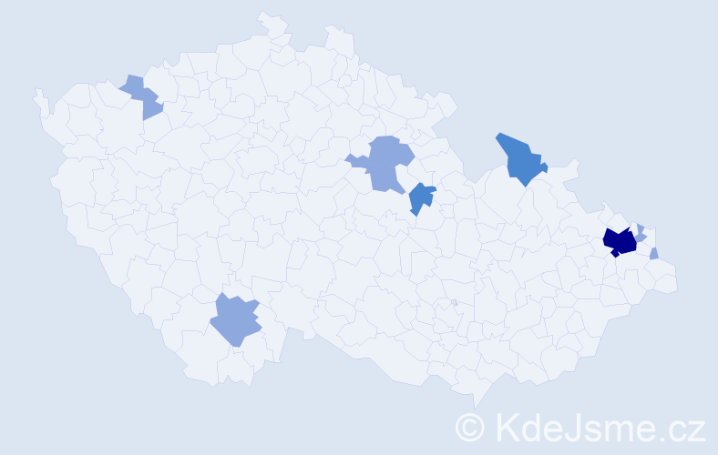 Příjmení: 'Vaškor', počet výskytů 15 v celé ČR