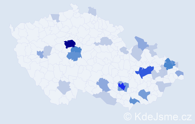 Příjmení: 'Jordan', počet výskytů 86 v celé ČR