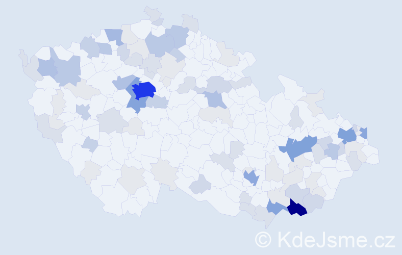 Příjmení: 'Kočiš', počet výskytů 300 v celé ČR