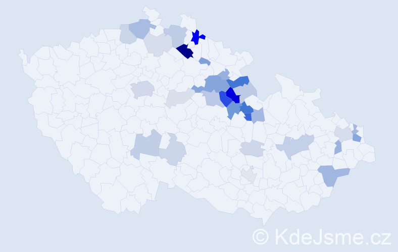 Příjmení: 'Koďousek', počet výskytů 97 v celé ČR