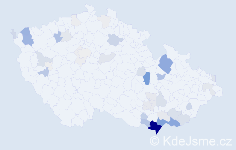 Příjmení: 'Zugar', počet výskytů 148 v celé ČR