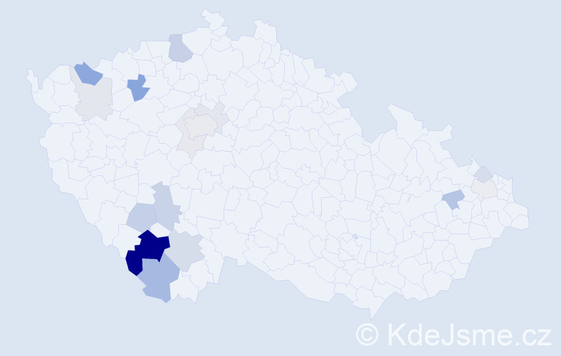 Příjmení: 'Pintr', počet výskytů 48 v celé ČR